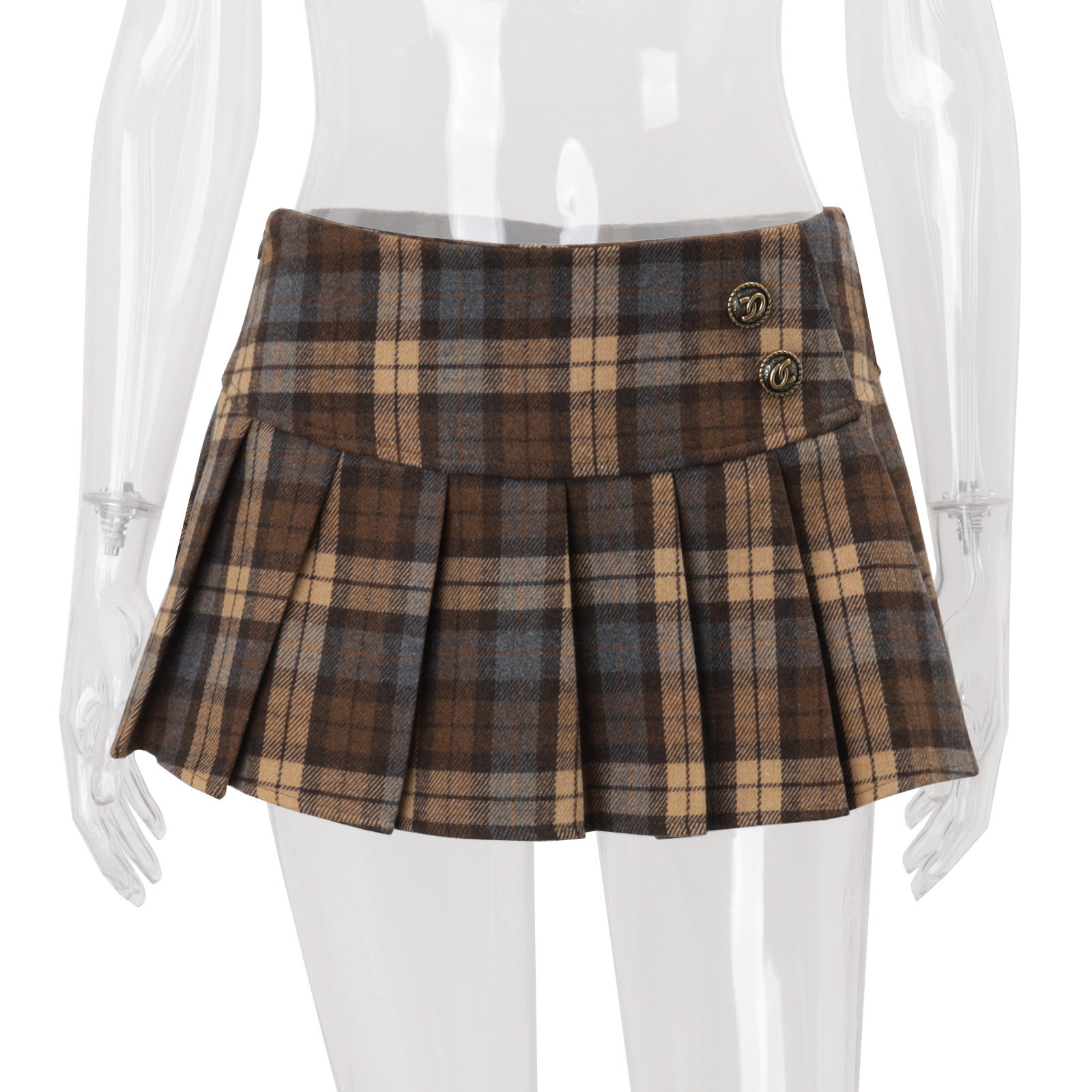 Vintage Inspired Pleated Skirt Color Block Plaid Low Waist Spring Preppy Style for Casual and Formal Occasions