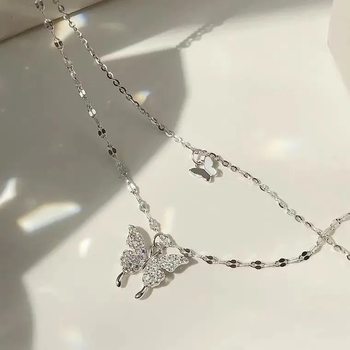 Double-layer Butterfly Necklace Women's Ins Light Luxury Collarbone Chain Niche Design Neck Chain 2022 New Fashionable Pendant Jewelry