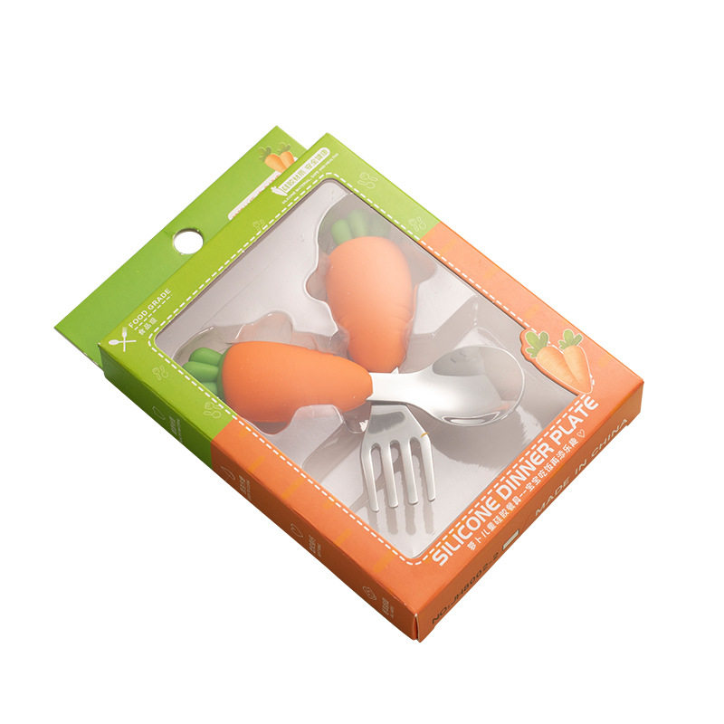 Baby Silicone Spoon Baby Food Tableware Creative Mushroom Children's 304 Stainless Steel Spoon Fork Gift Box Set