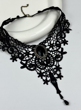 蕾丝项链女颈链简约夸张黑色锁骨链假领子项链饰品