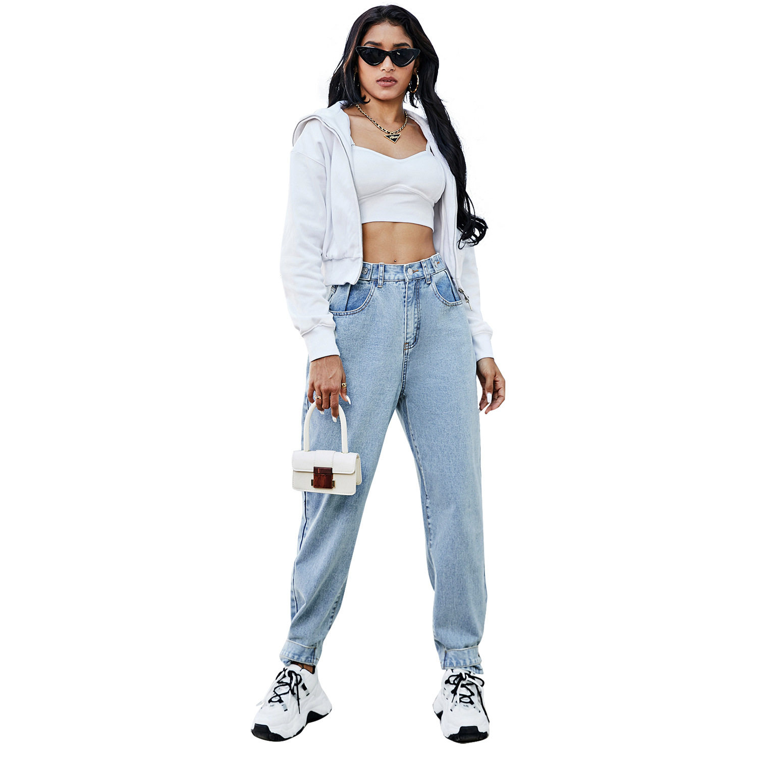 High Waisted Wide Leg Jeans Loose Fit Slimming Design Denim Fabric Casual Wear for Women Wholesale Available