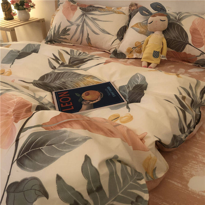 Cartoon Color Matching Four-Piece Quilt Cover Bedding Ins Girly Heart Quilt Cover Kidsren's Dormitory Bed Single Three-Piece Set