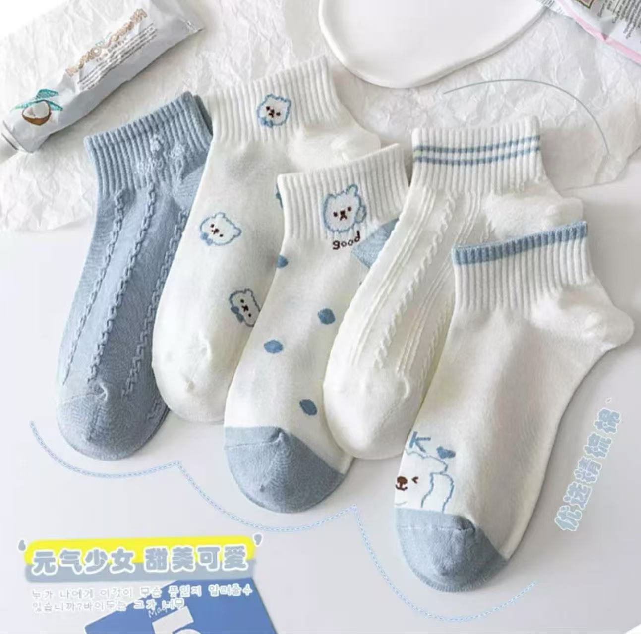 白色袜子女春夏季薄款ins潮纯色卡通学生运动短筒袜诸暨袜子批发