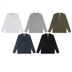 In-Stock Rl Ralph Lauren Washed Heavy-Duty Brushed Vintage-Style Henley Stand-Collar Open-Front Long-Sleeve Base Layer Thin Sweatshirt