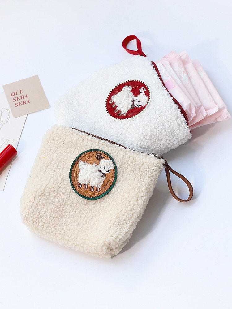 Cute little sheep zipper cosmetic bag small portable lipstick sanitary napkin storage bag ins simple student girl