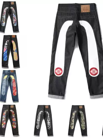 high quality Fashion Jeans Straight Design Retro Street Casual Sports Pants Washed Old Jeans