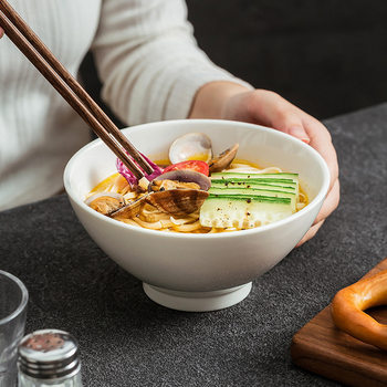 Dehua White Porcelain Conical Bowl Restaurant Specialty Ceramic Tableware Household Rice Bowl Simple Noodle Bowl Hotel Commercial Salad Bowl