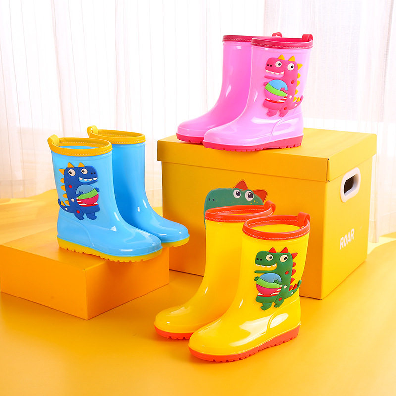 Children 1-16 Years Old High-Top Rain Boots Dinosaur Cartoon Water Boots Non-Slip Soft Bottom Waterproof Shoes Boys and Girls Toddler Rubber Shoes