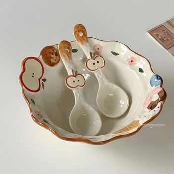 Cartoon Apple Long-Handled Spoon Ins Style High-Looking Cute Dessert Spoon Rice Spoon Handmade High-End Cream Spoon