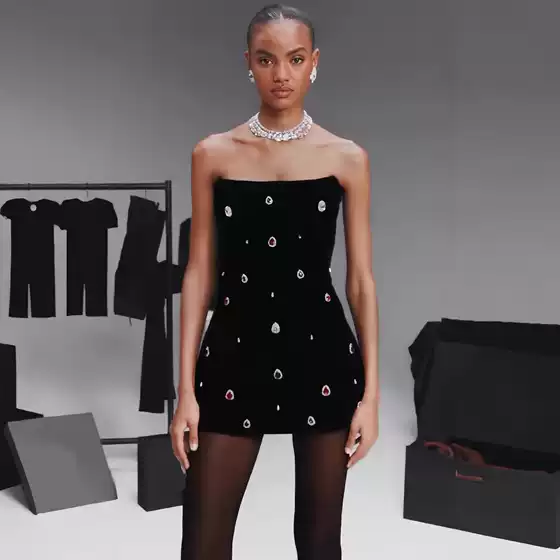 European and American Fishbone Tight-Fitting A-Line Bandage Dress Handmade High-End Multicolored Glass Rhinestone Party Dress Promdress