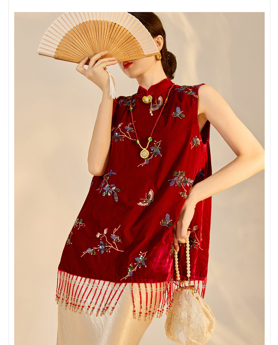 Set áo vest thêu đính cườm kèm chân váy dài dự tiệc — Váy màu sâm panh (giao hàng trong 7 ngày), Váy màu sâm panh (giao hàng trong ngày), Áo vest đính cườm (giao hàng trong 7 ngày), Áo vest đính cườm (giao hàng trong ngày)