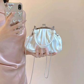 Girl's Cute Pleated Clip Bag Niche High-End Chain Bag 2025 New Summer Satchel Crossbody Bag Dumpling Bag
