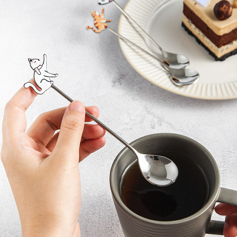 Creative 304 stainless steel cute fun fish cat Spoon restaurant dessert coffee spoon honey mixing spoon fruit fork