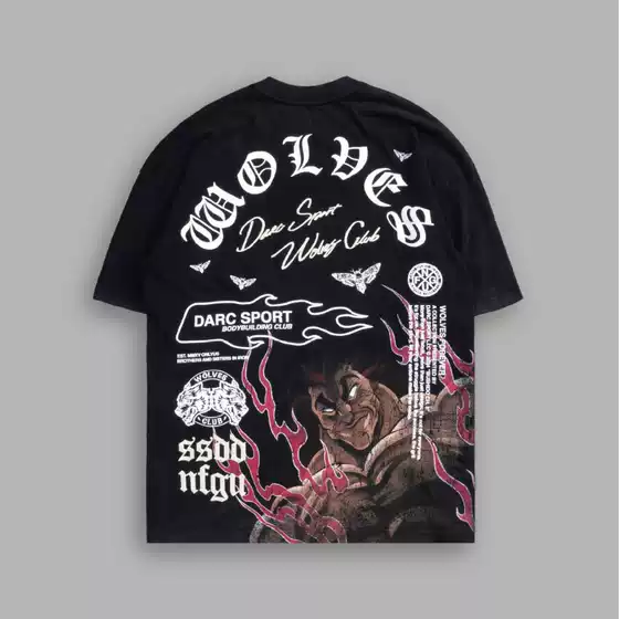 Wolf Head Fan Mayong Jiro Fitness High-end Pure Cotton Heavy Sweat Absorbing Breathable Soft Waxy Cotton Men's and Women's Short Sleeve Hair