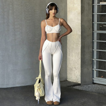 European and American New Sports Suit with Three-Dimensional Beauty, Suspender Yoga Fitness Pants, Tight-Fitting Boot-Cut Trousers Two-Piece Set