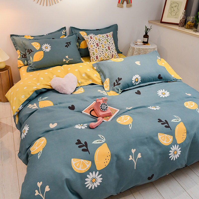 New Class a Thickeneded Brushed Four-Piece Set of Small Fresh Bed Sheetss and Quilt Covers for Students Washed Cotton Three-Piece Bedding Set a