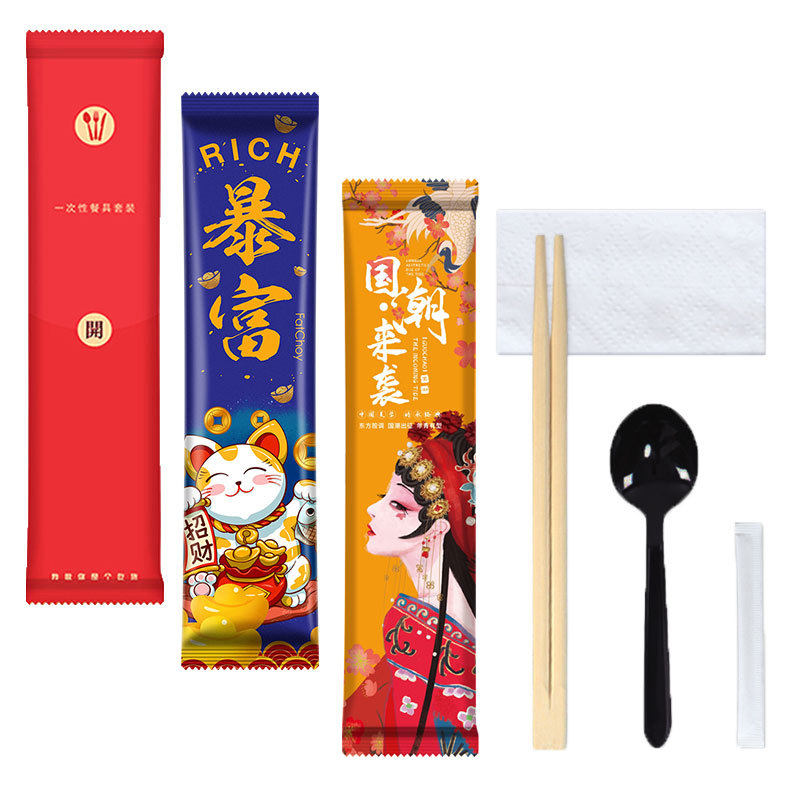 Disposable chopsticks four-piece commercial factory wholesale take-out spoon suit convenient sanitary tableware conjoined chopsticks