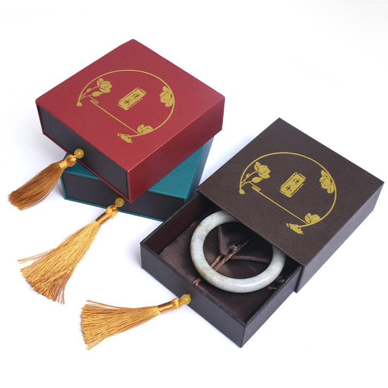 Gold-Stamped Heritage Drawer Ribbon Bracelet Box Jewelry Accessories Jade Bracelet Necklace Bracelet Storage Jewelry