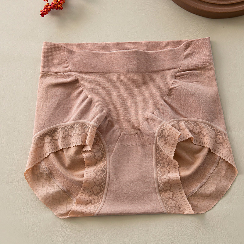 无缝内裤女100A抗菌桑蚕丝底档无痕包臀蕾丝中高腰收腹提臀大码