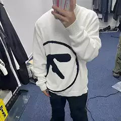 European and American Cross-border Hip-hop Street Knitted Sweater Spring and Autumn Women's Round Neck Loose Printed Warm Casual Inner Sweater
