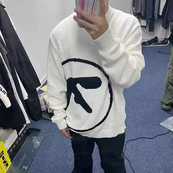 European and American Cross-border Hip-hop Street Knitted Sweater Spring and Autumn Women's Round Neck Loose Printed Warm Casual Inner Sweater