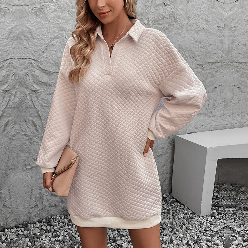Fashionable Womens Sweatshirt Dress Solid Color Lapel Collar Long Sleeve Autumn Style Wholesale Available