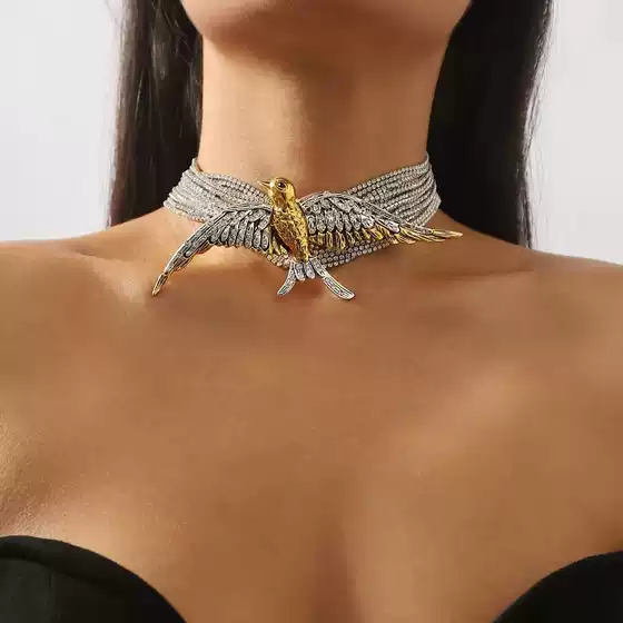 European and American personality exaggerated fashion bird swallow multi-layer diamond necklace fashion ladies temperament hot girl neck chain