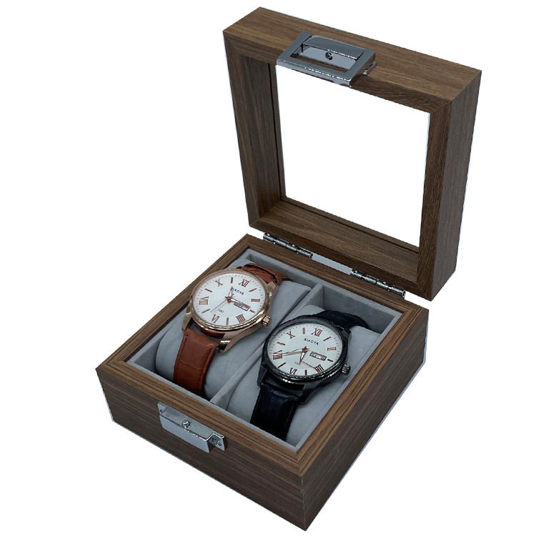 Spot wholesale pear grain wood 2 watch display storage box couple pair watch packaging box double Watch gift box