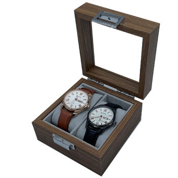 Spot wholesale pear grain wood 2 watch display storage box couple pair watch packaging box double Watch gift box