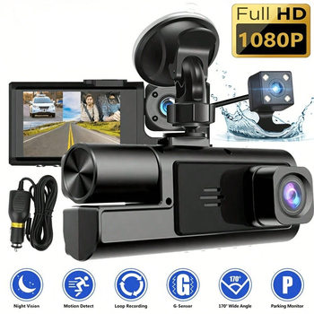 Cross-Border Wifi Mobile Phone Playback 1080P Dash Cam with Three Lenses, High-Definition Night Vision, Wide-Angle Reversing Image