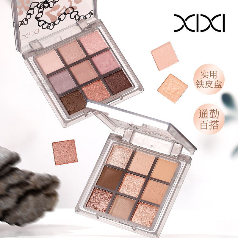 Xixi Smoke Powder Slight Sweet Nine Color Eyeshadow Plate Pearlescent Flash Low Saturated Milk Tea Naked Brown Plate Novice Beginner Eyeshadow
