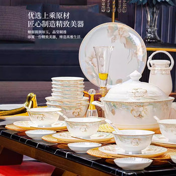 Tableware Set 2026 New High-End Jingdezhen Light Luxury Housewarming Ceramic Bowl and Plate Set Household Bowl and Plate Combination