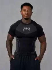 Youngla American-Style Summer New Men's Tight-Fitting T-Shirt Jogger Sports Fitness Running Training Quick-Drying Short-Sleeved Shirt