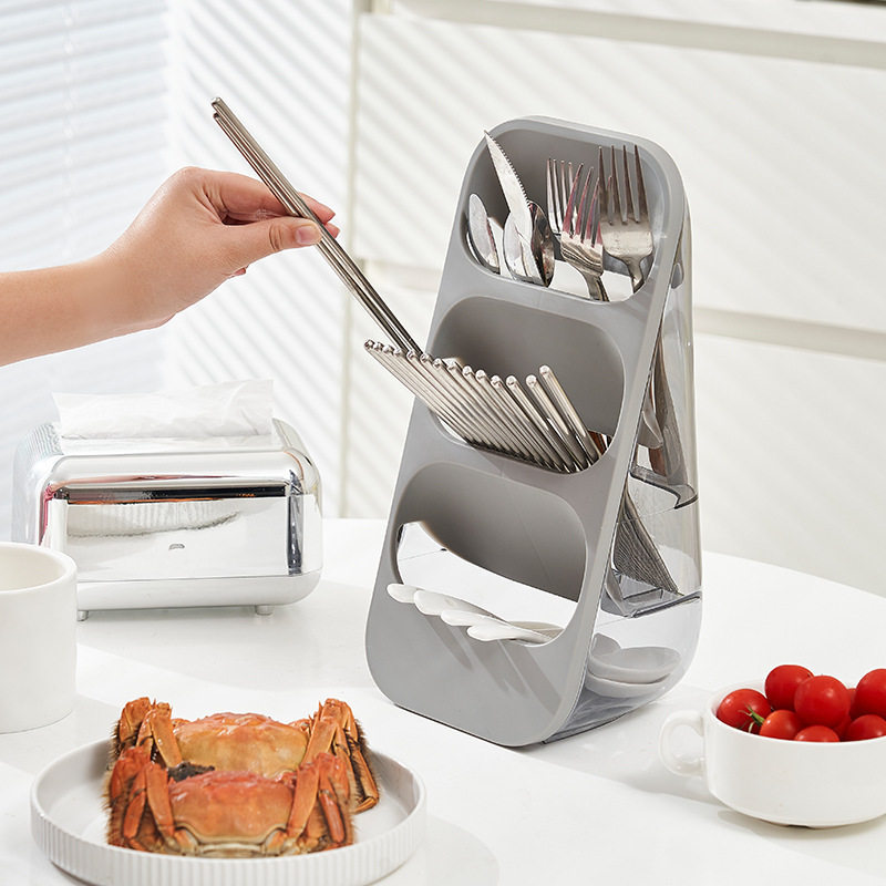New Multifunctional Chopstick Cage Household Draining Three-Layer Oblique Chopstick Barrel Kitchen Spoon Chopstick Storage Rack