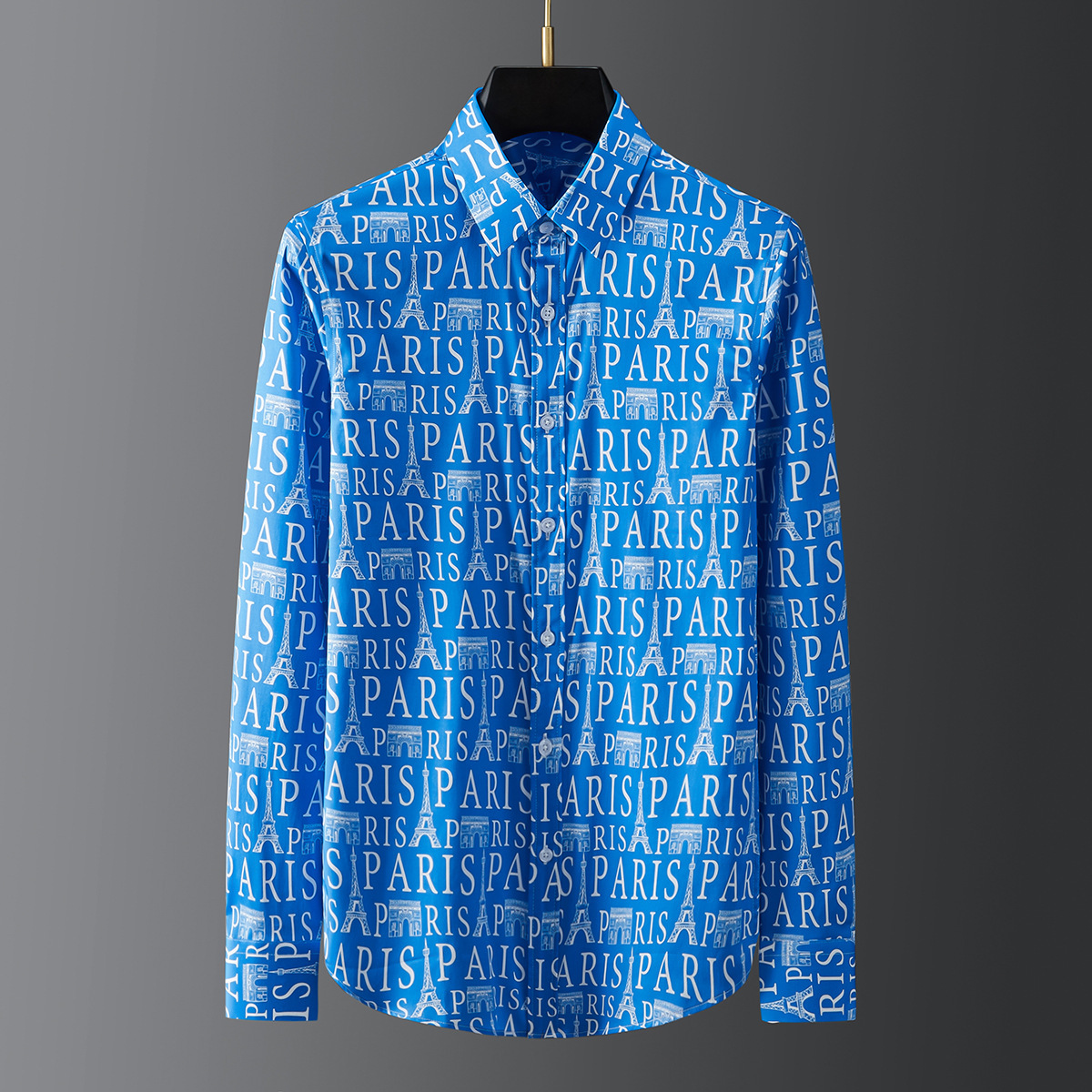 Áo sơ mi nam dài tay cotton in họa tiết chữ cái phong cách casual — Như hình