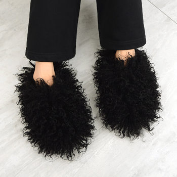 2024 New Winter Internet Celebrous Fluffy Slippers for Men and Women Wear Plush Fluffy fleece-lined Baotou Cotton Slippers at Home and Away