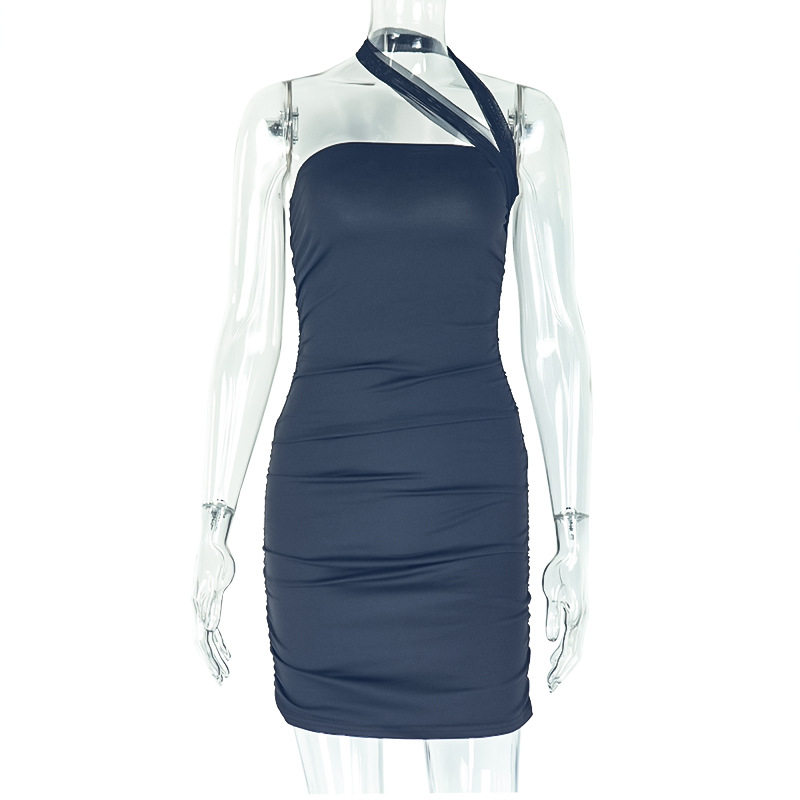Sleeveless Bodycon Dress Solid Color Halter Neck Slim Fit Elegant Style Perfect for Parties or Casual Outings