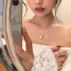 Sparkling Super Flash Double-Layer Brushed Love Pendant Necklace Women's Light Luxury Niche High-End Clavicle Chain Necklace