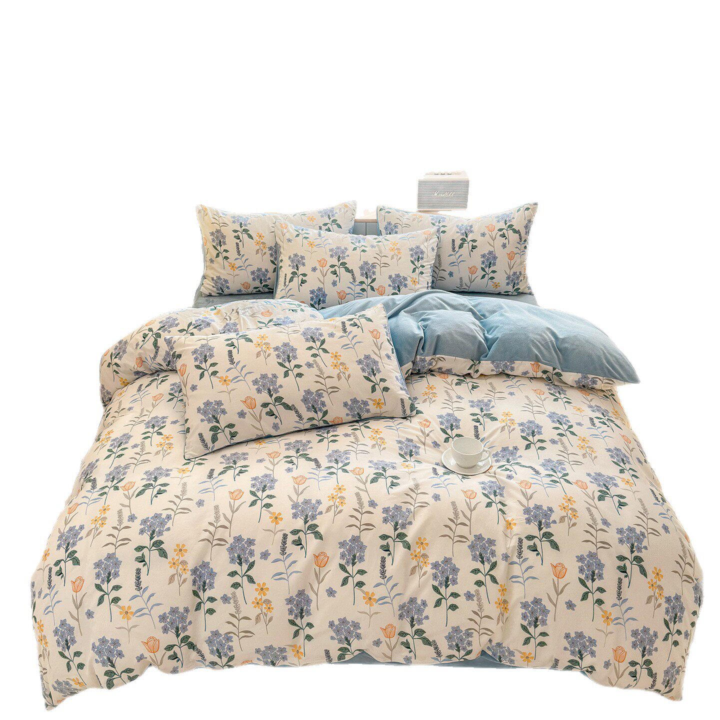 Autumn and Winter Milk Velvet Bed Four-Piece Set a Version Pure Cotton Small Floral B Version Milk Baby Velvet Warm Quilt Cover Bed Sheets