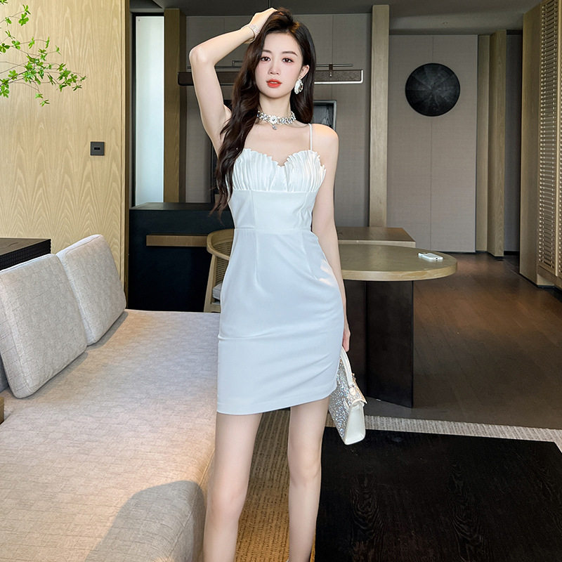 Đầm ôm body nữ dáng dài cổ V không tay, phong cách gợi cảm mùa hè — [Đen], [Trắng]