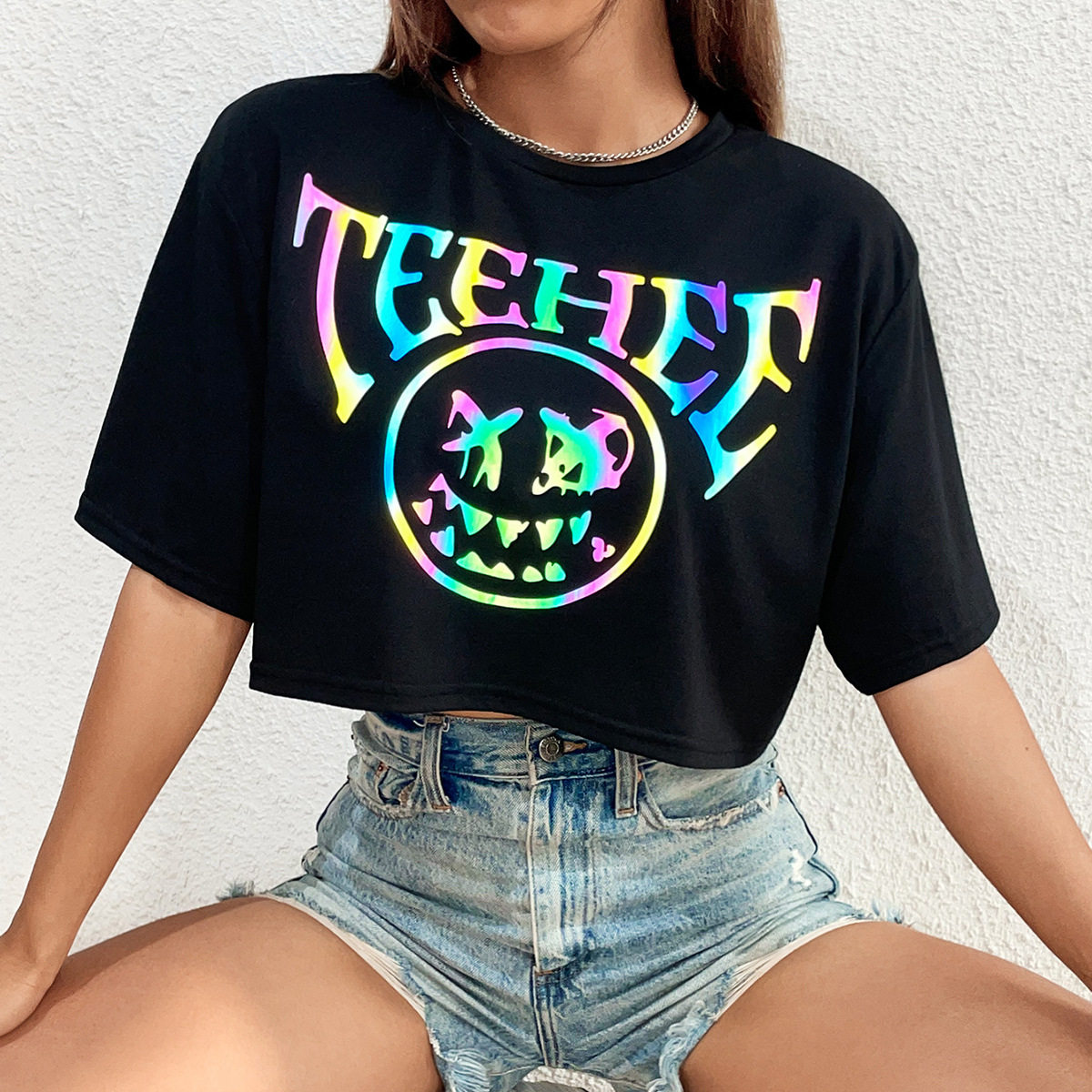 Fashion Womens Short Sleeve T Shirt Round Neck Printed Trendy Design Casual Wear Summer Style Wholesale Available