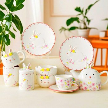 Easter Flower Rabbit Dish Set Household Cute Small Fresh Ceramic Dish Set Nordic Tableware Set Bowl
