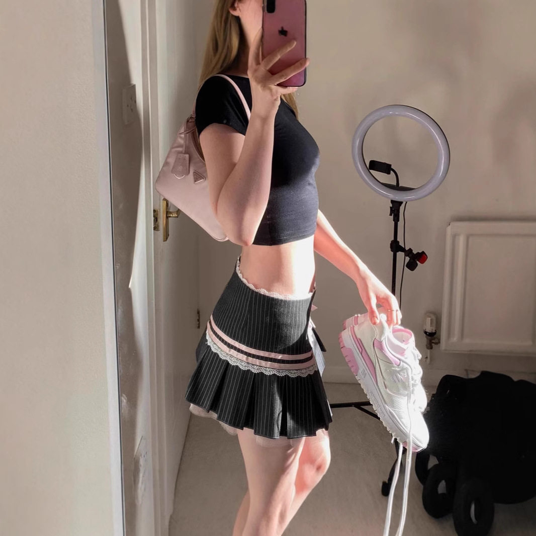 Sweet Striped Pleated Skirt Butterfly Tie Detail Low Waist Summer Fashion Perfect for Casual Outings Wholesale