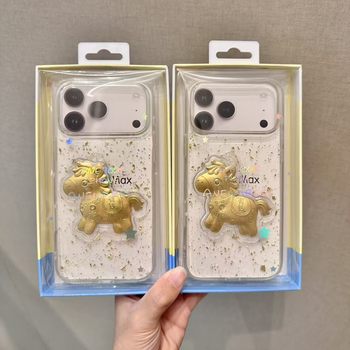 2026 Get Rich Immediately Gold Foil Epoxy New Year Case Suitable for Apple 17Pro Mobile Phone Case Iphone16 Rich Horse