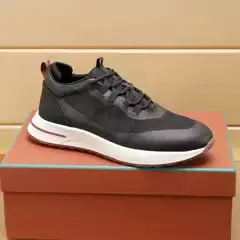 Lp Mesh Sports Casual Men's Shoes, Thick-Soled Lace-Up Running Shoes, Fly-Knit Breathable Leather Patchwork Sneakers, Comfortable Trendy Shoes