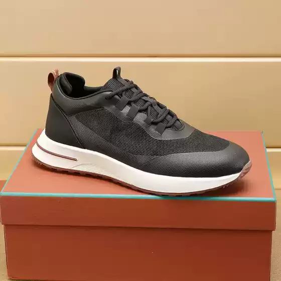 Lp Mesh Sports Casual Men's Shoes, Thick-Soled Lace-Up Running Shoes, Fly-Knit Breathable Leather Patchwork Sneakers, Comfortable Trendy Shoes