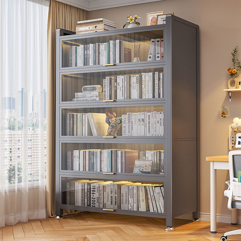 钢制防尘置物柜带门儿童书架落地家用客厅多层展示储物收纳柜书柜