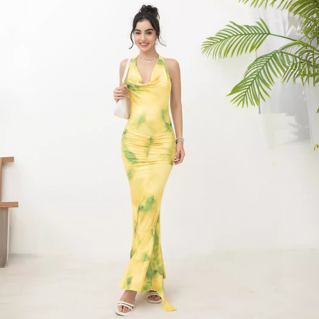French Style Long Floral Dress Womens Sleeveless Deep V Neck Elegant Fit Perfect for Parties and Special Occasions
