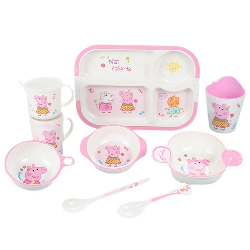 Wuhe pink Peppa Pig children's bowl food supplement bowl chopsticks tableware cartoon melamine anti-scald baby household plate