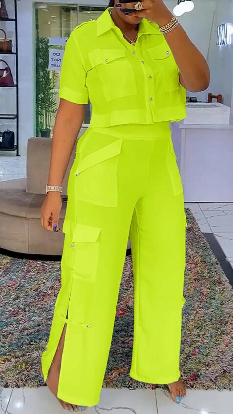 Summer Womens Casual Set High Neck Top Multi Pocket Design Color Block Pants Perfect for Everyday Wear Wholesale